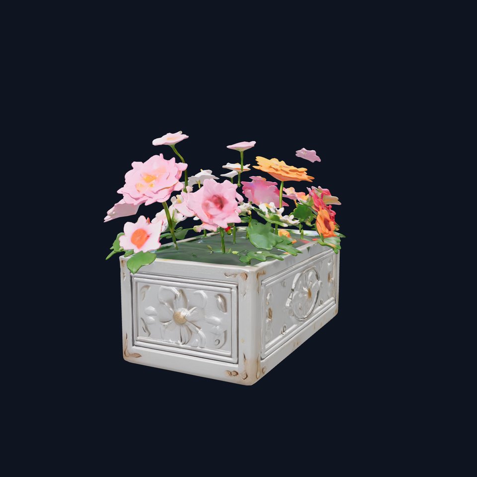 Decorative Concrete Planter with Flowers Model Pack